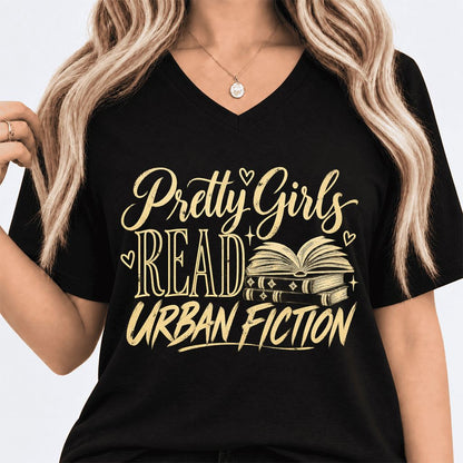 Pretty Girls Read Urban Fiction Ultra-Soft V-Neck | Book Lover Gift Black