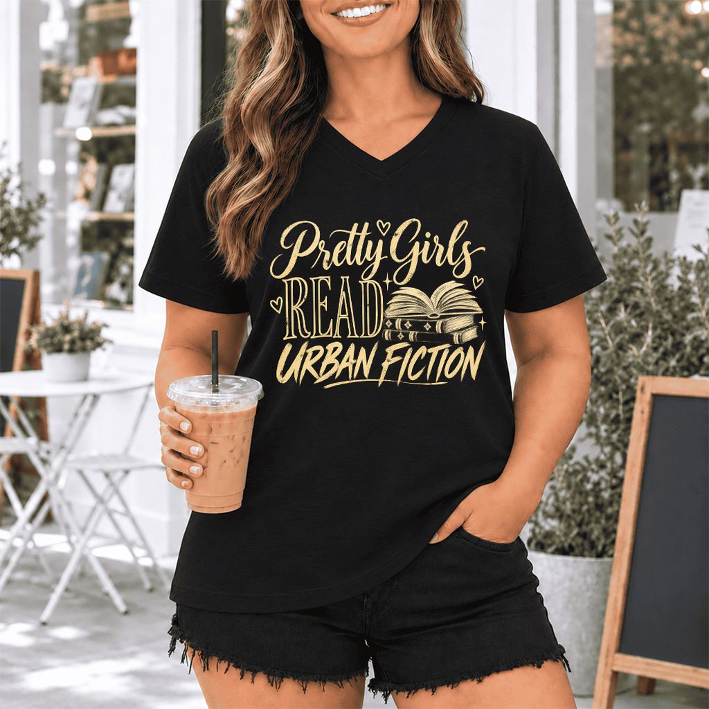 Pretty Girls Read Urban Fiction Ultra-Soft V-Neck | Book Lover Gift Black