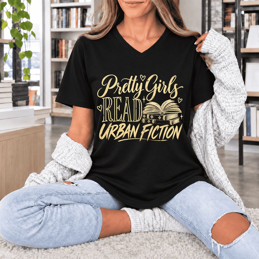 Pretty Girls Read Urban Fiction Ultra-Soft V-Neck | Book Lover Gift Black