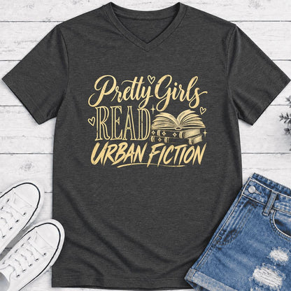 Pretty Girls Read Urban Fiction Ultra-Soft V-Neck | Book Lover Gift Dark Grey Heather