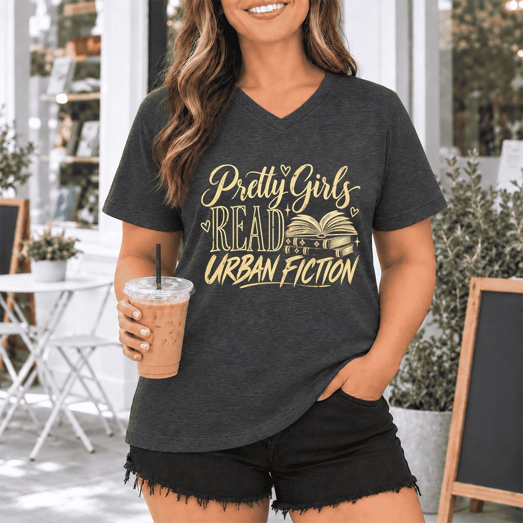 Pretty Girls Read Urban Fiction Ultra-Soft V-Neck | Book Lover Gift Dark Grey Heather