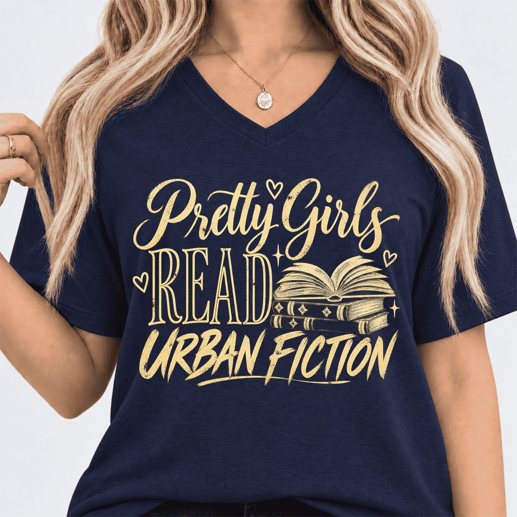 Pretty Girls Read Urban Fiction Ultra-Soft V-Neck | Book Lover Gift Navy