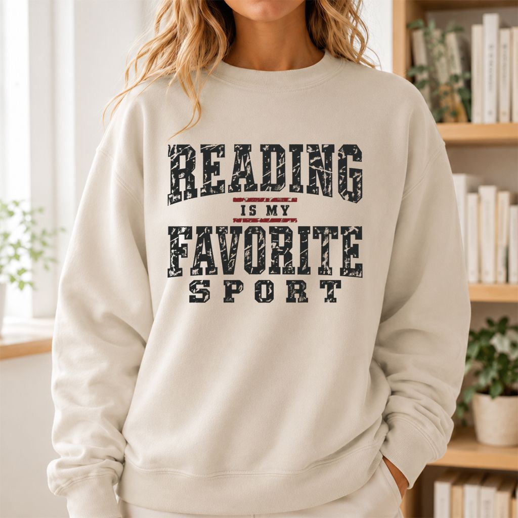 Reading Is My Favorite Sport Crewneck Sweatshirt | Book Lover Gift Sand