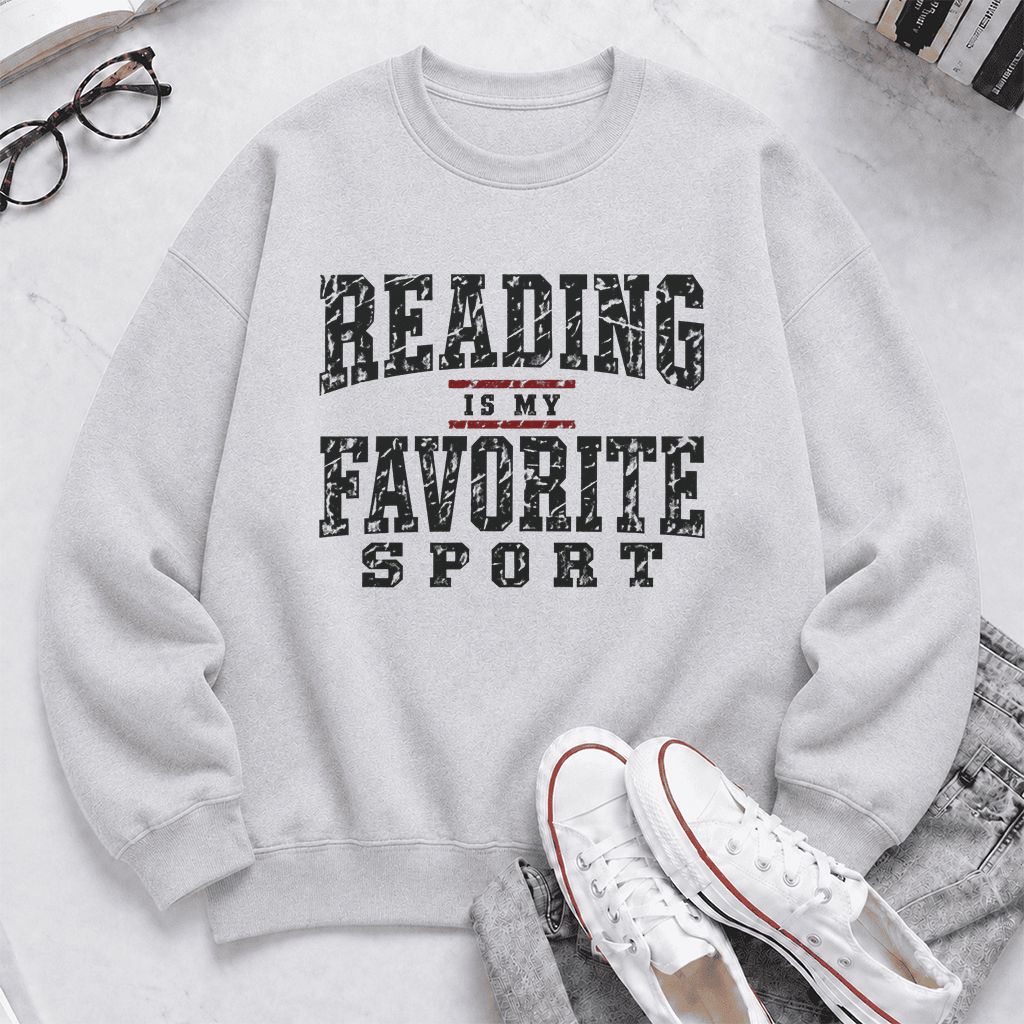 Reading Is My Favorite Sport Crewneck Sweatshirt | Book Lover Gift Sport Grey
