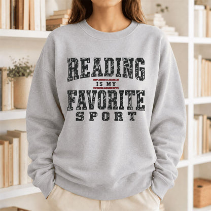 Reading Is My Favorite Sport Crewneck Sweatshirt | Book Lover Gift Sport Grey