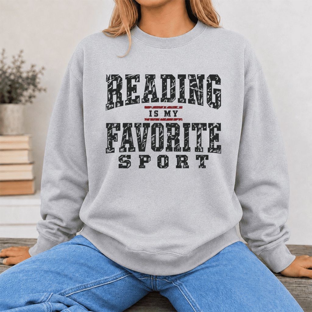 Reading Is My Favorite Sport Crewneck Sweatshirt | Book Lover Gift Sport Grey