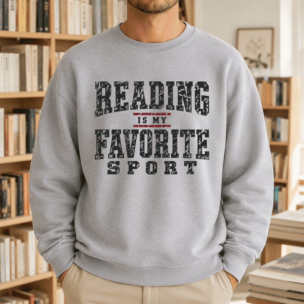 Reading Is My Favorite Sport Crewneck Sweatshirt | Book Lover Gift Sport Grey