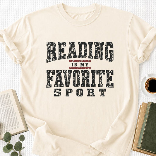 Reading Is My Favorite Sport Printed T-Shirt | Book Lover Gift Natural