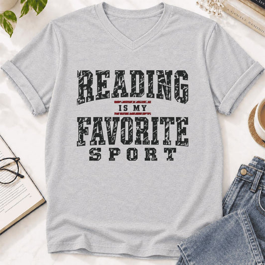 Reading Is My Favorite Sport Ultra-Soft V-Neck | Book Lover Gift Ash