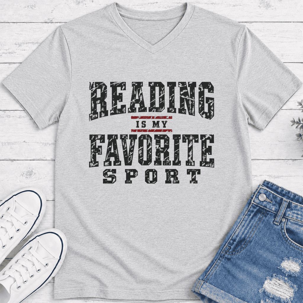 Reading Is My Favorite Sport Ultra-Soft V-Neck | Book Lover Gift Ash
