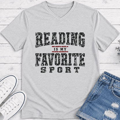 Reading Is My Favorite Sport Ultra-Soft V-Neck | Book Lover Gift Ash