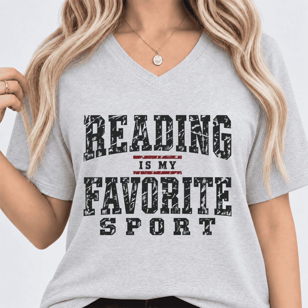 Reading Is My Favorite Sport Ultra-Soft V-Neck | Book Lover Gift Ash