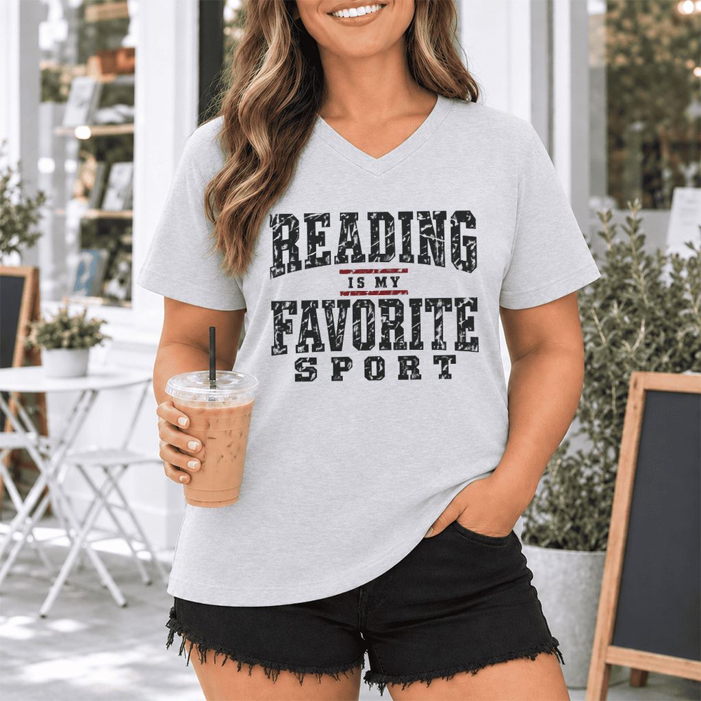 Reading Is My Favorite Sport Ultra-Soft V-Neck | Book Lover Gift Ash