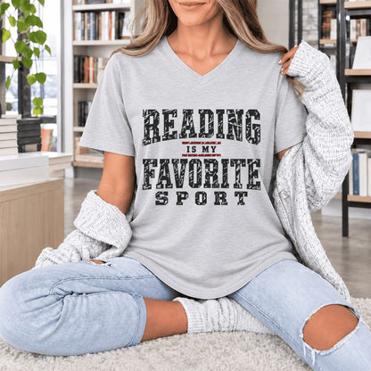 Reading Is My Favorite Sport Ultra-Soft V-Neck | Book Lover Gift Ash