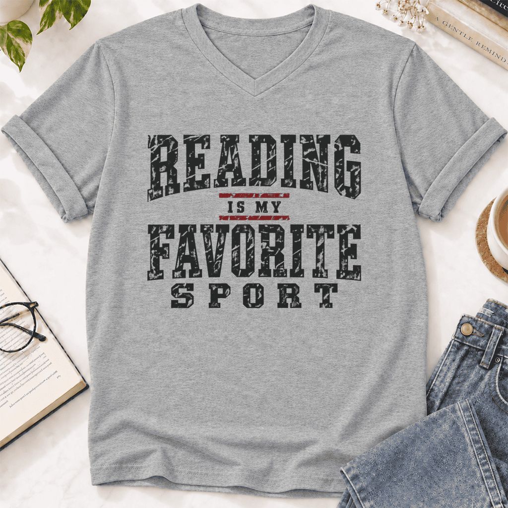 Reading Is My Favorite Sport Ultra-Soft V-Neck | Book Lover Gift Athletic Heather