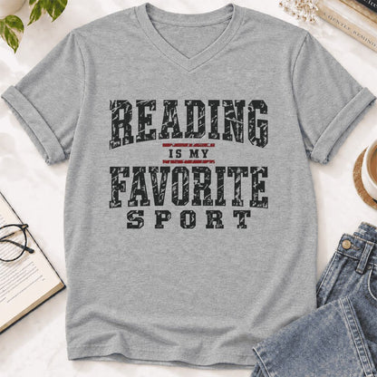Reading Is My Favorite Sport Ultra-Soft V-Neck | Book Lover Gift Athletic Heather