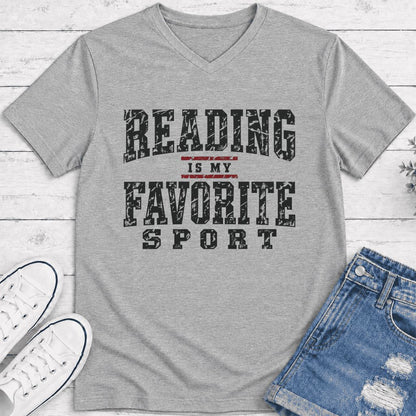 Reading Is My Favorite Sport Ultra-Soft V-Neck | Book Lover Gift Athletic Heather