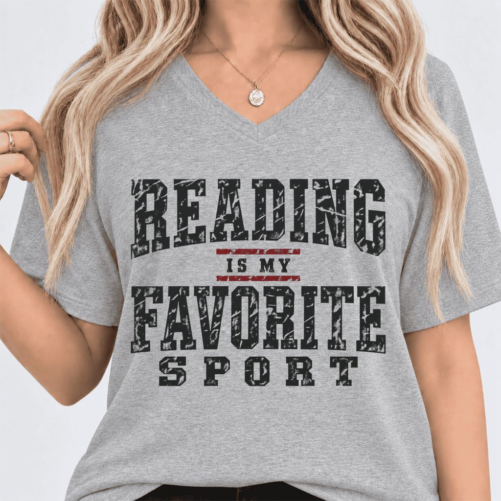Reading Is My Favorite Sport Ultra-Soft V-Neck | Book Lover Gift Athletic Heather