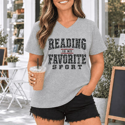 Reading Is My Favorite Sport Ultra-Soft V-Neck | Book Lover Gift Athletic Heather