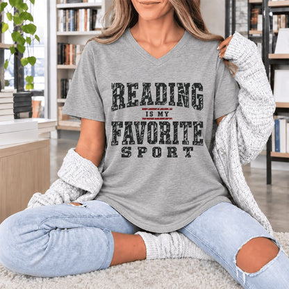 Reading Is My Favorite Sport Ultra-Soft V-Neck | Book Lover Gift Athletic Heather