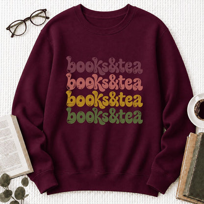 Books & Tea Retro Crewneck Sweatshirt | Cozy Book Lover Gift Maroon