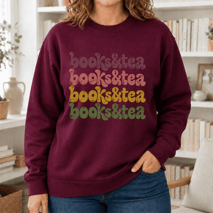 Books & Tea Retro Crewneck Sweatshirt | Cozy Book Lover Gift Maroon