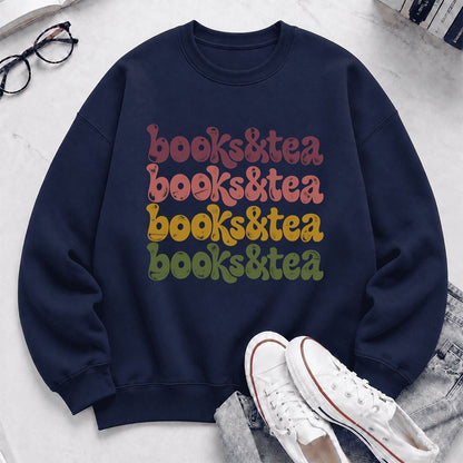Books & Tea Retro Crewneck Sweatshirt | Cozy Book Lover Gift Navy