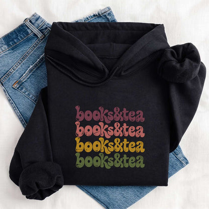 Books & Tea Retro Softstyle Hoodie | Cozy Book Lover Gift Black