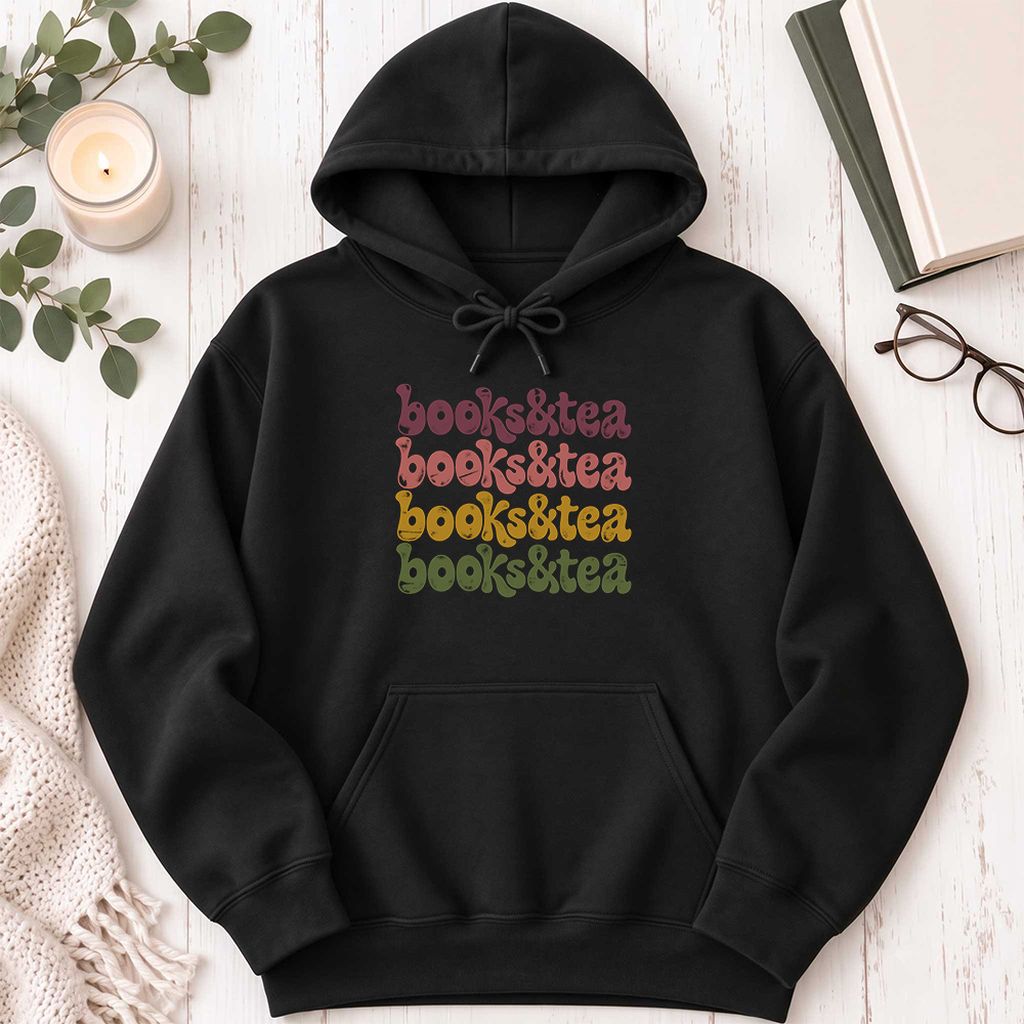 Books & Tea Retro Softstyle Hoodie | Cozy Book Lover Gift Black