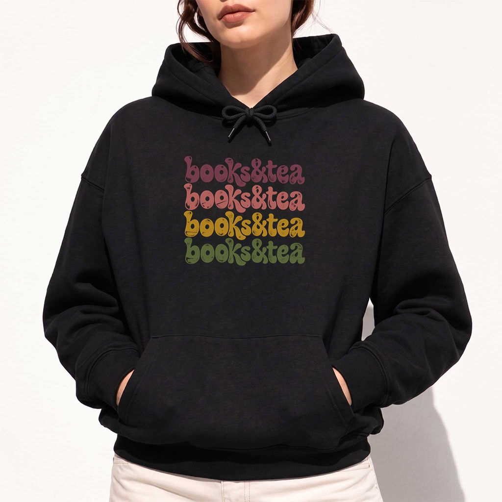 Books & Tea Retro Softstyle Hoodie | Cozy Book Lover Gift Black