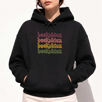 Books & Tea Retro Softstyle Hoodie | Cozy Book Lover Gift Black