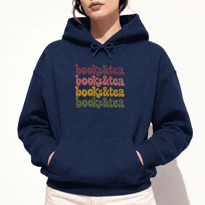 Books & Tea Retro Softstyle Hoodie | Cozy Book Lover Gift Navy