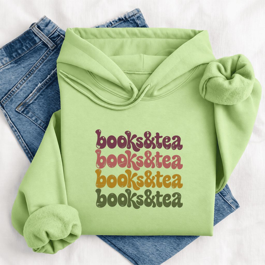 Books & Tea Retro Softstyle Hoodie | Cozy Book Lover Gift Pistachio