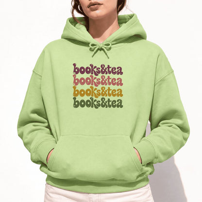 Books & Tea Retro Softstyle Hoodie | Cozy Book Lover Gift Pistachio