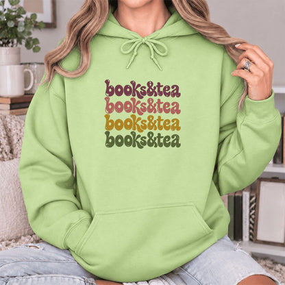 Books & Tea Retro Softstyle Hoodie | Cozy Book Lover Gift Pistachio