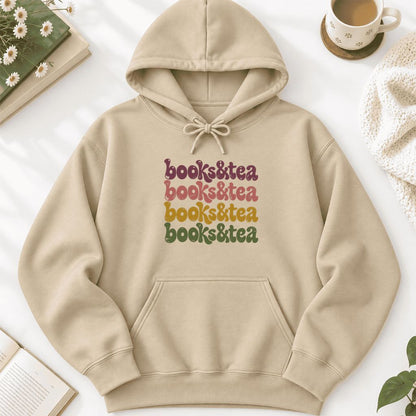Books & Tea Retro Softstyle Hoodie | Cozy Book Lover Gift Sand