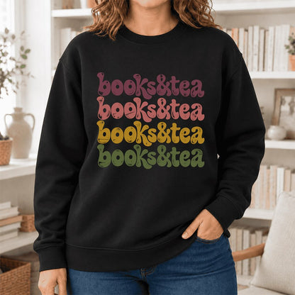 Books & Tea Retro Softstyle Sweatshirt | Cozy Book Lover Gift Black