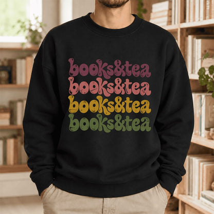Books & Tea Retro Softstyle Sweatshirt | Cozy Book Lover Gift Black