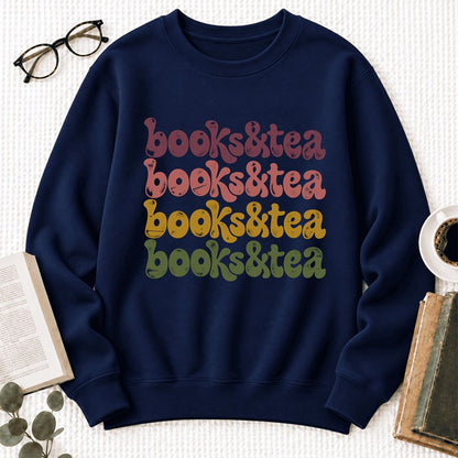 Books & Tea Retro Softstyle Sweatshirt | Cozy Book Lover Gift Navy