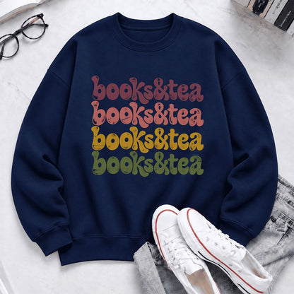 Books & Tea Retro Softstyle Sweatshirt | Cozy Book Lover Gift Navy