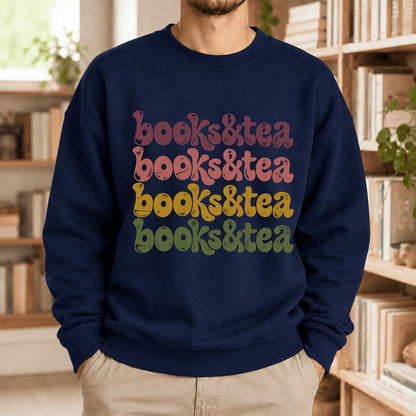 Books & Tea Retro Softstyle Sweatshirt | Cozy Book Lover Gift Navy