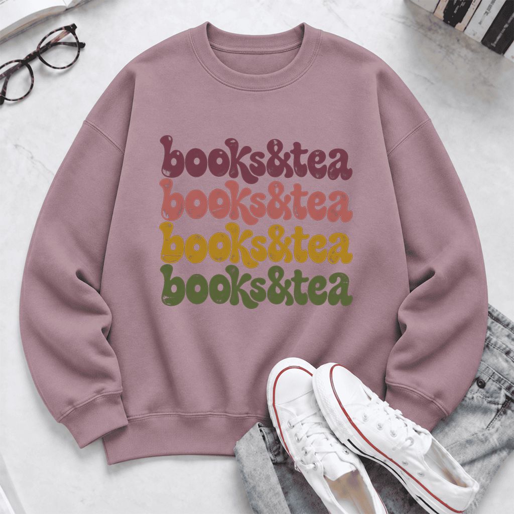 Books & Tea Retro Softstyle Sweatshirt | Cozy Book Lover Gift Paragon