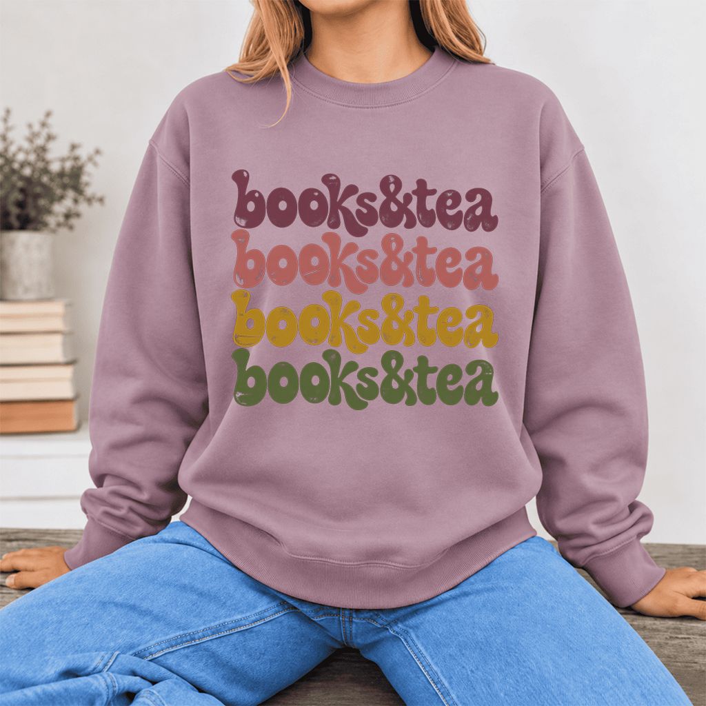 Books & Tea Retro Softstyle Sweatshirt | Cozy Book Lover Gift Paragon