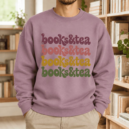 Books & Tea Retro Softstyle Sweatshirt | Cozy Book Lover Gift Paragon