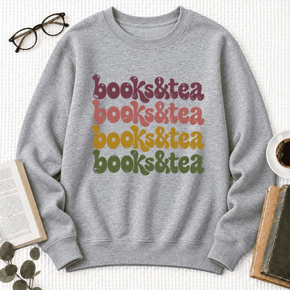 Books & Tea Retro Softstyle Sweatshirt | Cozy Book Lover Gift Sport Grey