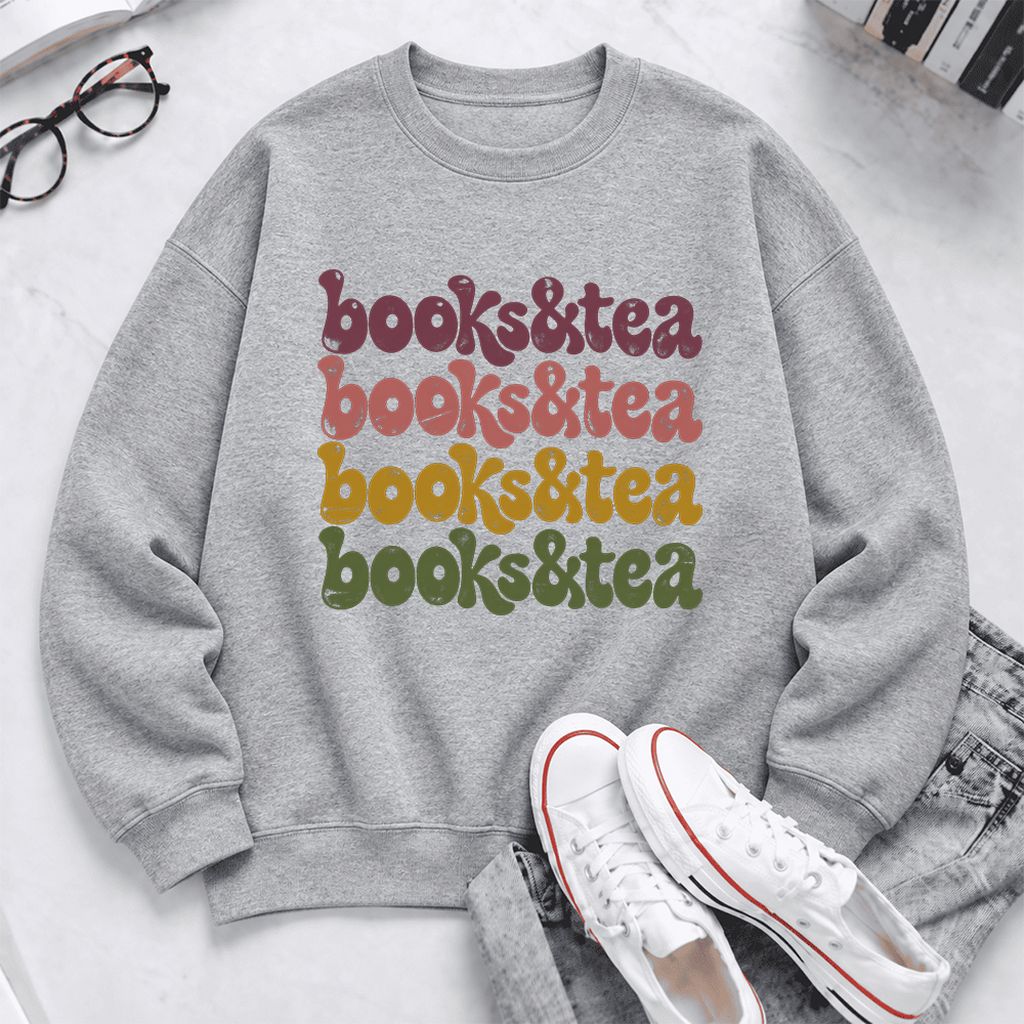 Books & Tea Retro Softstyle Sweatshirt | Cozy Book Lover Gift Sport Grey