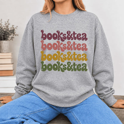 Books & Tea Retro Softstyle Sweatshirt | Cozy Book Lover Gift Sport Grey