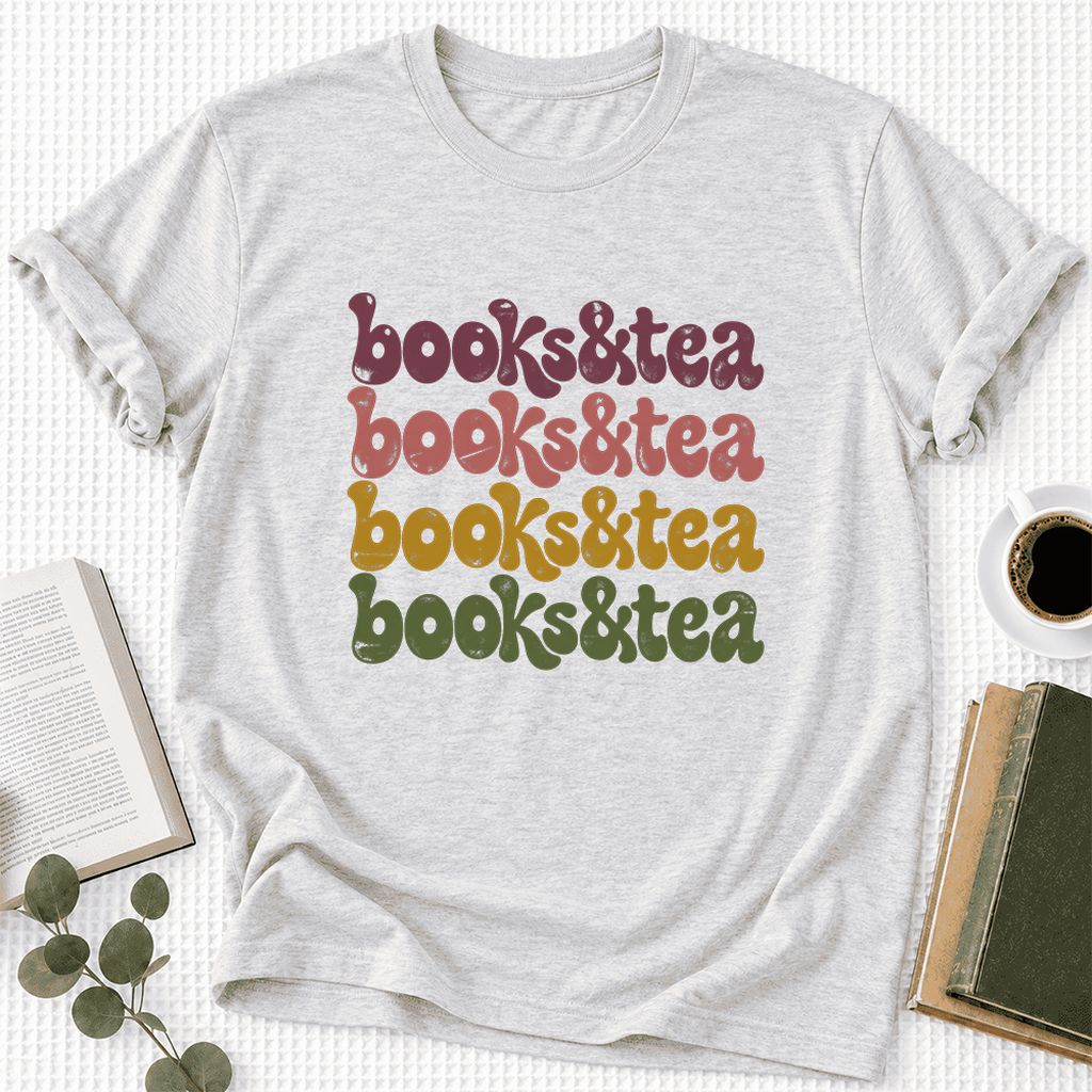 Books & Tea Retro Ultra-Soft Cotton T-Shirt | Cozy Book Lover Gift Ash