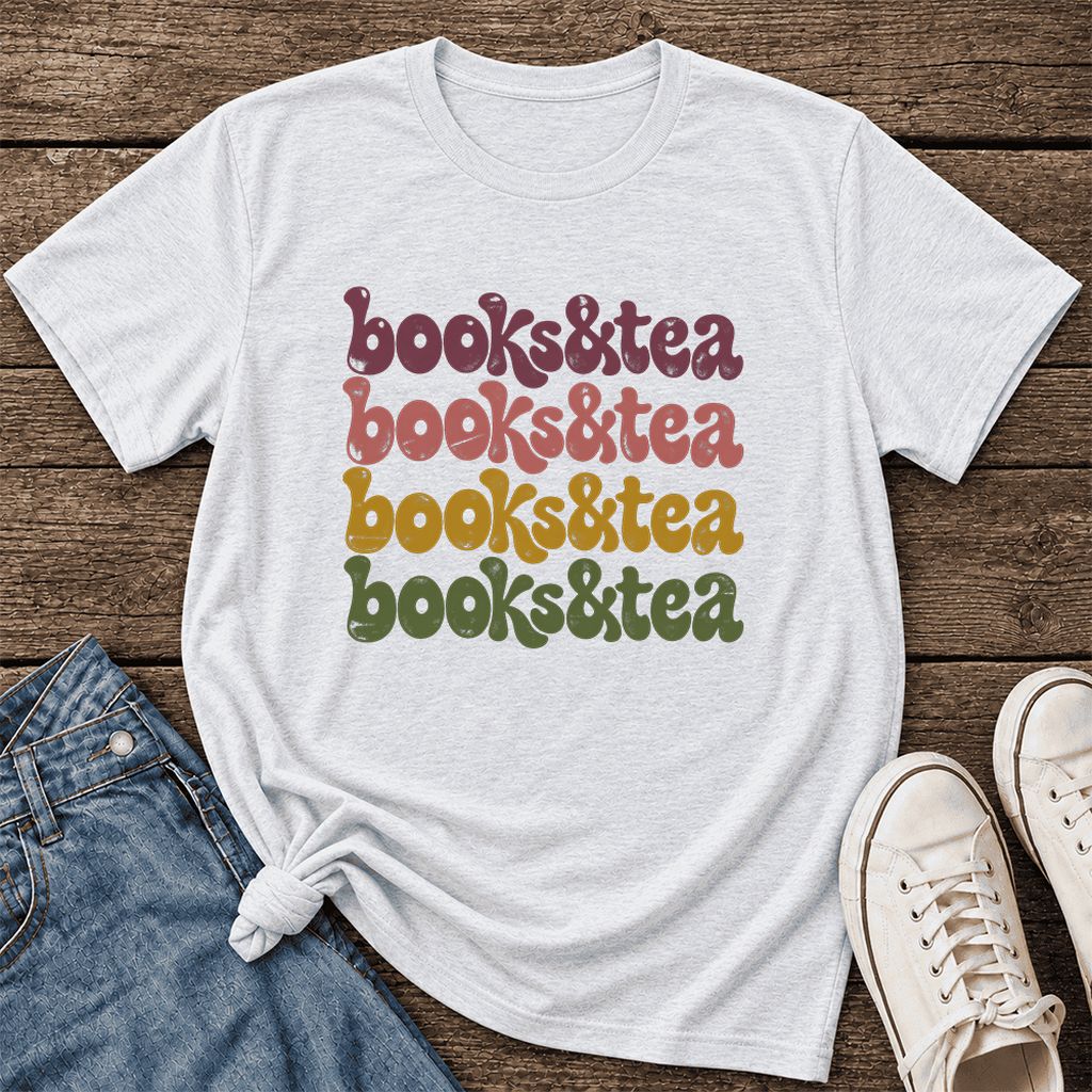 Books & Tea Retro Ultra-Soft Cotton T-Shirt | Cozy Book Lover Gift Ash