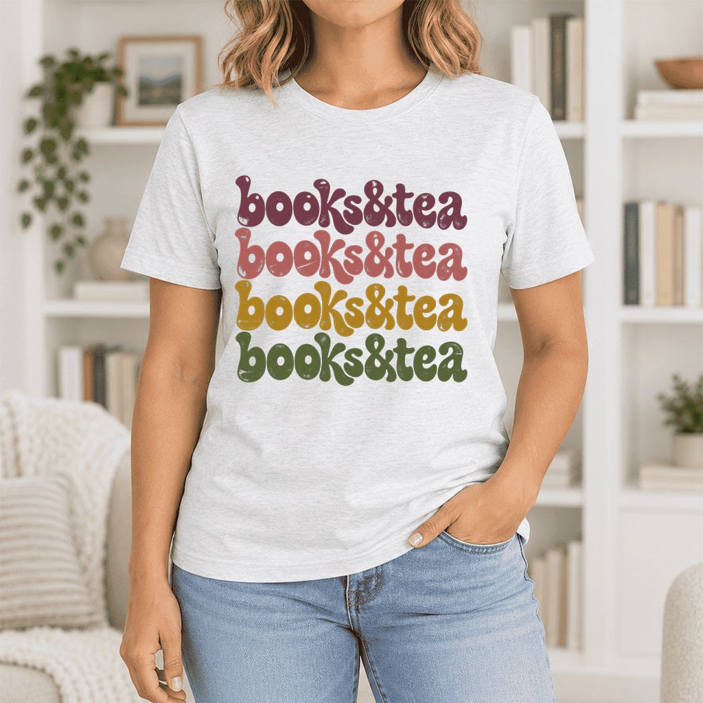 Books & Tea Retro Ultra-Soft Cotton T-Shirt | Cozy Book Lover Gift Ash